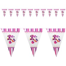Süsle Bebek ve Parti 1 Yaş Bayrak Flama, 2,10 mt, Pembe