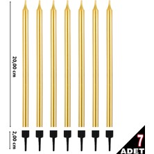 Süsle Bebek ve Parti İnce Uzun Altlıklı Pasta Mumu, 20 cm x 7 Adet - Altın