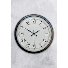 Platin Saat 40 cm Siyah Metal Retro Duvar Saati