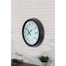 Platin Saat 40 cm Siyah Metal Retro Duvar Saati