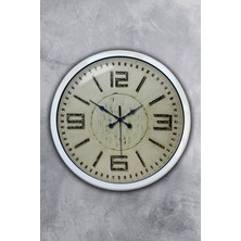 Platin Saat 40 cm Beyaz Metal Retro Duvar Saati