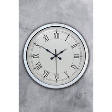 Platin Saat 40 cm Beyaz Metal Retro Duvar Saati