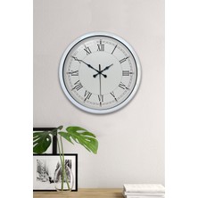 Platin Saat 40 cm Beyaz Metal Retro Duvar Saati