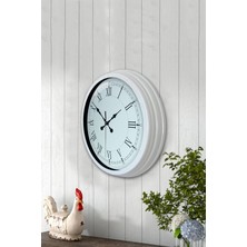 Platin Saat 40 cm Beyaz Metal Retro Duvar Saati