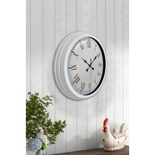 Platin Saat 40 cm Beyaz Metal Retro Duvar Saati