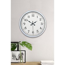 Platin Saat 40 cm Beyaz Metal Klasik Duvar Saati