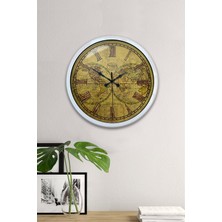 Platin Saat 40 cm Beyaz Metal Maps Duvar Saati