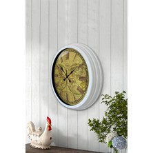 Platin Saat 40 cm Beyaz Metal Maps Duvar Saati