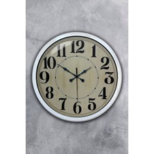 Platin Saat 40 cm Beyaz Metal Retro Duvar Saati