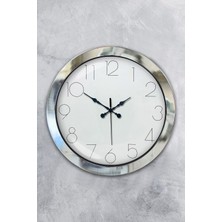 Platin Saat 36 cm Krom Metal Modern Duvar Saati
