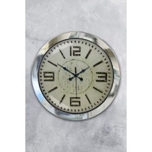 Platin Saat 36 cm Krom Metal Retro Duvar Saati