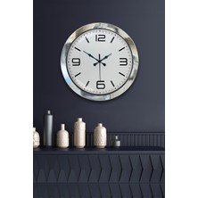 Platin Saat 36 cm Krom Metal Klasik Duvar Saati