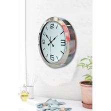 Platin Saat 36 cm Krom Metal Klasik Duvar Saati