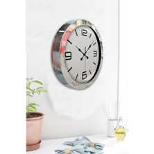 Platin Saat 36 cm Krom Metal Klasik Duvar Saati