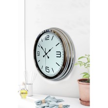 Platin Saat 40 cm Krom Metal Klasik Duvar Saati