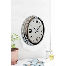 Platin Saat 40 cm Krom Metal Klasik Duvar Saati