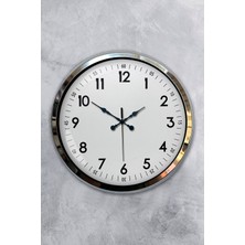 Platin Saat 40 cm Krom Metal Klasik Duvar Saati