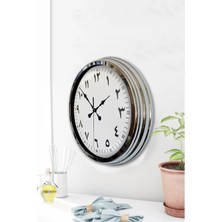 Platin Saat 40 cm Krom Metal Arapça Duvar Saati