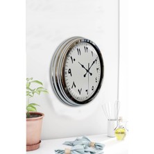 Platin Saat 40 cm Krom Metal Arapça Duvar Saati