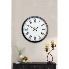 Platin Saat 40 cm Siyah Metal Romen Sayılı Duvar Saati