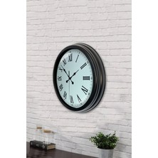 Platin Saat 40 cm Siyah Metal Romen Sayılı Duvar Saati