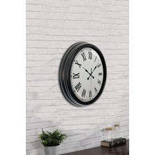 Platin Saat 40 cm Siyah Metal Romen Sayılı Duvar Saati