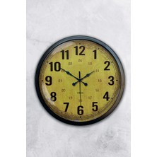 Platin Saat 40 cm Siyah Metal Sarı Duvar Saati