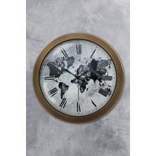 Platin Saat 36 cm Eskitme Metal Eskitme Dünya Duvar Saati