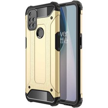 noktaks - One Plus Nord N10 5G - Kılıf Çift Katman Zırh Tank Crash Military Kapak - Gold - T16451