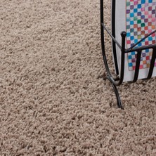 Pixel Modern Dekoratif Shaggy 30 mm uzun tüylü düz Bej Oturma Odası Salon Halısı Yuvarlak