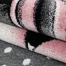Pixel Çocuk Bebek Odası halısı Sevimli Unicorn desenli Puantiyeli gri Pembe
