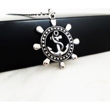 BijuStore Gümüş Renk Gemi Dümeni Erkek Çapa Kolye