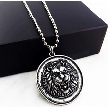 BijuStore Gümüş Renk Aslan Başı Erkek Kolye