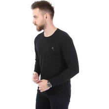 Ymz Moda Yuvarlak Yaka Uzun Kol T-Shirt -Siyah