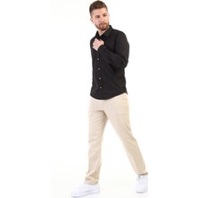 Klasik Çıtçıtlı Poplin Gömlek - Siyah