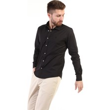 Slimfit Çıtçıtlı Laklı Poplin - Siyah