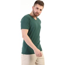 Ymz Moda Kısa Kol V Yaka T-Shirt - Yeşil