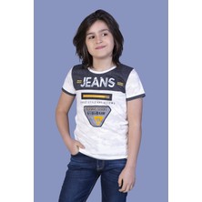 Toontoy Erkek Çocuk Jeans Baskı T-Shirt Ekru 5 Yaş K-269