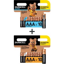 Duracell Alkalin Aaa Ince Kalem Piller 10'lu Paket + Duracell Ultra Alkalin Aaa Ince Kalem Piller 10'lu Paket