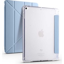 Teknetstore Apple iPad 9.7" 5. / 6. Nesil 2017 / 2018 Kılıf Kalemlikli Standlı Katlanabilir Kılıf Trifoling Kalem Bölmeli Tam Uyumlu Mavi