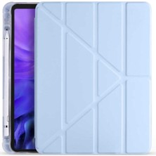 Teknetstore Apple iPad 9.7" 5. / 6. Nesil 2017 / 2018 Kılıf Kalemlikli Standlı Katlanabilir Kılıf Trifoling Kalem Bölmeli Tam Uyumlu Mavi