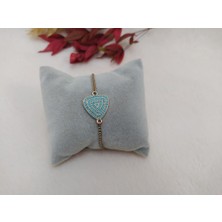 Hd Marketim  Asansörlü Üçgen Turkuaz Tasarım Gold Renk Bileklik