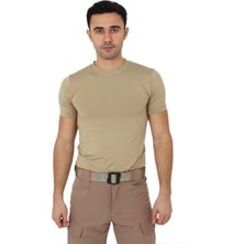 Asker Marketi Bej Kısa Kol Microfiber T-Shirt - Slim Fit Outdoor Tişört