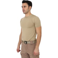 Asker Marketi Bej Kısa Kol Microfiber T-Shirt - Slim Fit Outdoor Tişört