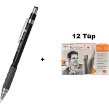 Tombow Uçlu Kalem SH-300 Grip Siyah 0.5 mm + 12 Tüp Tombow 0.5mm 2b Min