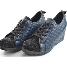 Beety 706 Lacivert Hakiki Deri Gizli Platform Günlük Kadın Ayakkabı