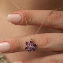 Ervanur 925 Ayar Gümüş Mor Taşlı Nilüfer Çiçeği Kolye