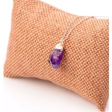 Taş Sandığı Ametist Taşı Gümüş Tel Sargılı Kolye