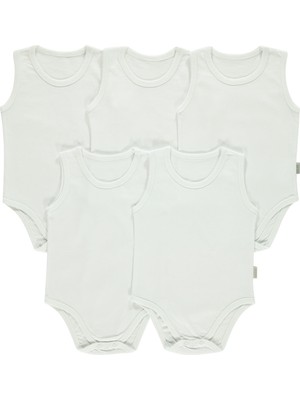 Kujju Civil Baby Basic Ribana Bisiklet Yaka 5'li Çıtçıtlı Badi 12-24 Ay Ekru