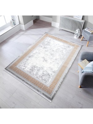 Almoss Halı Almoss Vista 5529Y Gri Gold 80X150 cm Saçaklı Modern Halı